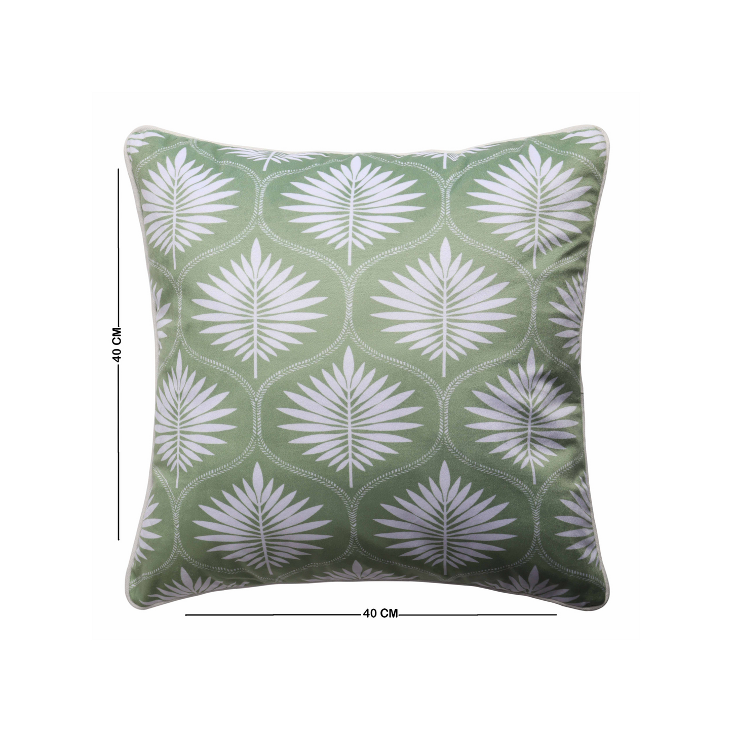 Decorative Cushion Cover for Sofa & Couch | Pastel Green Leaf Print Throw Pillow Cover | Soft Poly Velvet Front & Cotton Back with YKK Zipper | 16x16 Inch