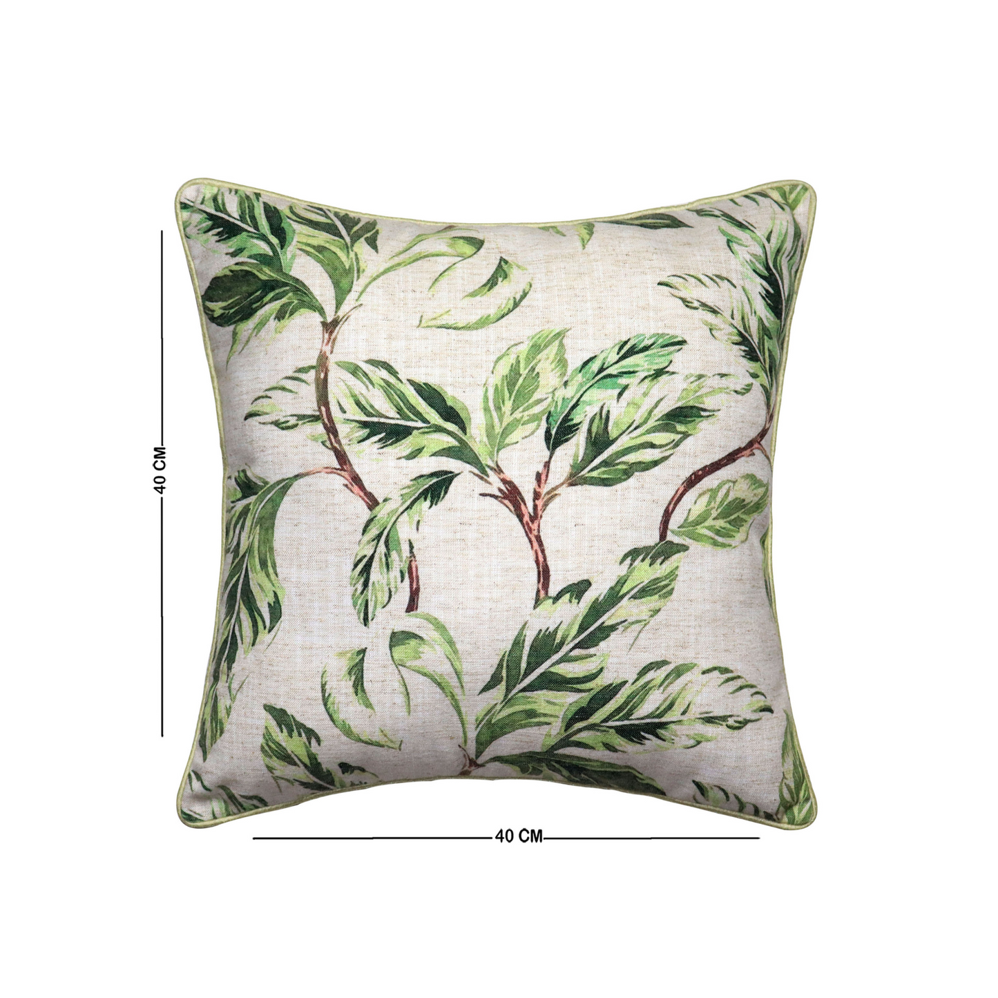 Botanical Green Leaf Cushion Cover – 50% Cotton 50% Polyester, 16x16 Inch