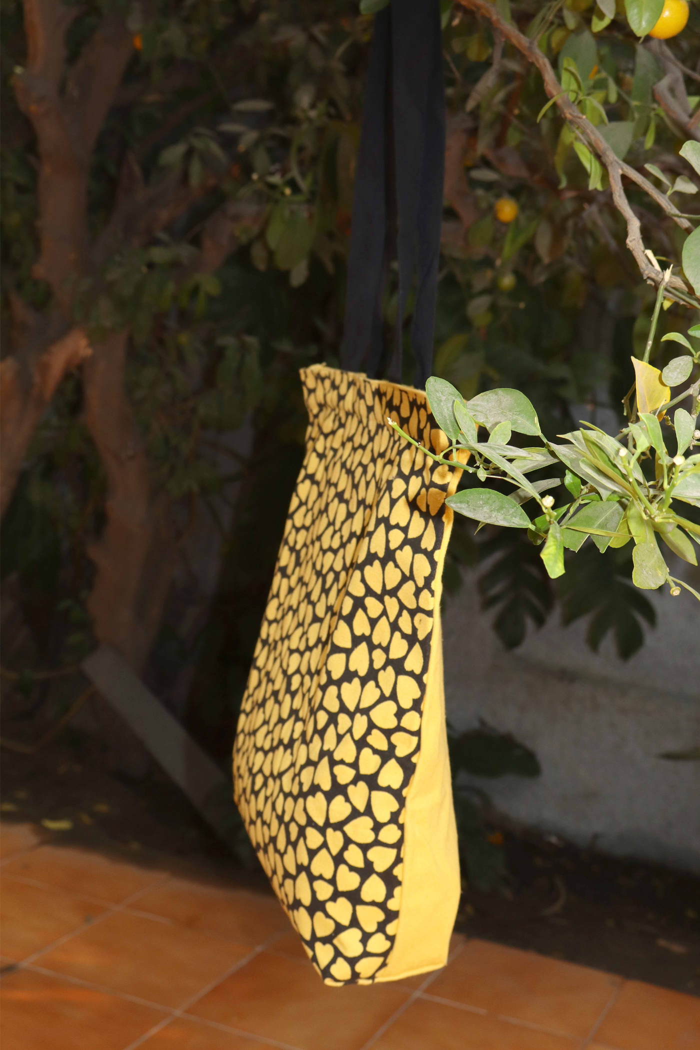 Yellow Heart Print Cotton Tote Bag – Bold & Reusable