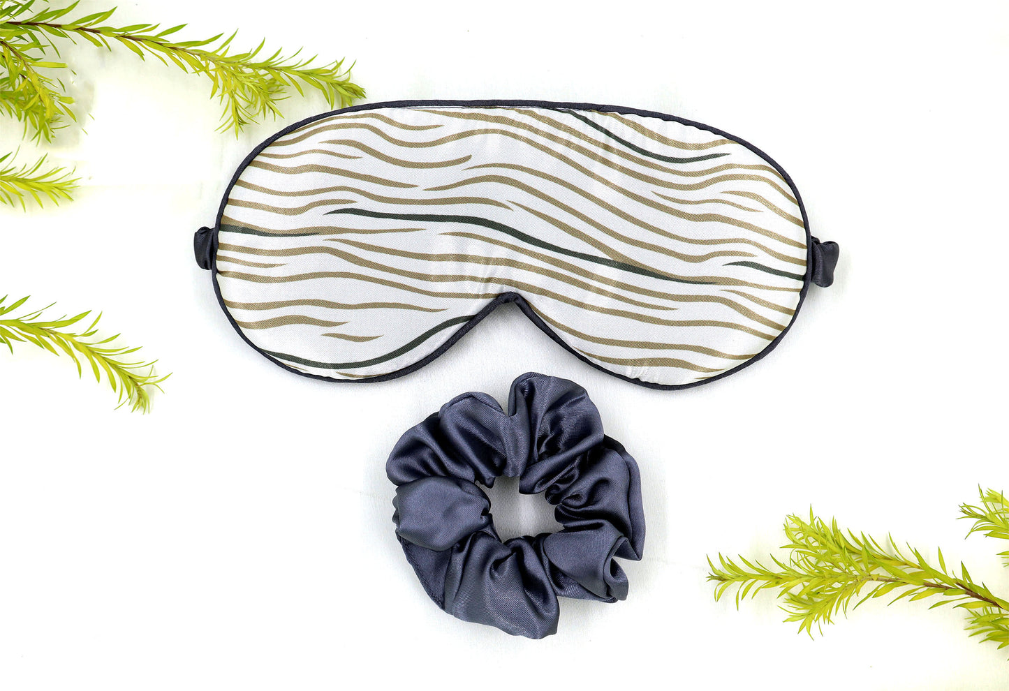 Printed Satin Silk Sleep Eye Mask Gray & off white