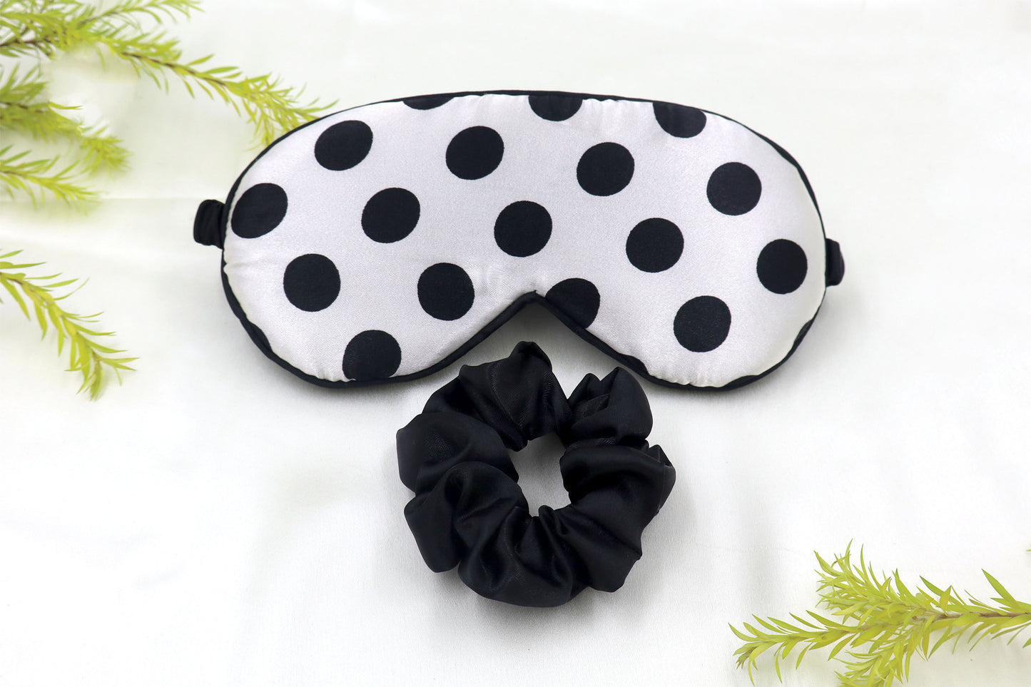 Dot Printed Satin Silk Sleep Eye Mask black & white