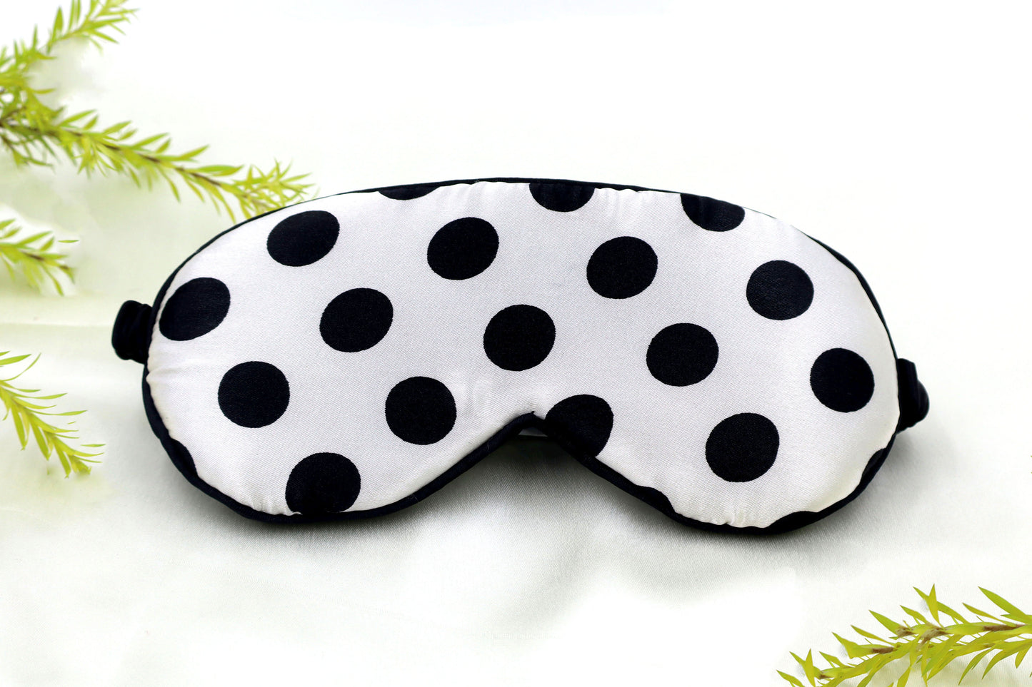 Dot Printed Satin Silk Sleep Eye Mask black & white