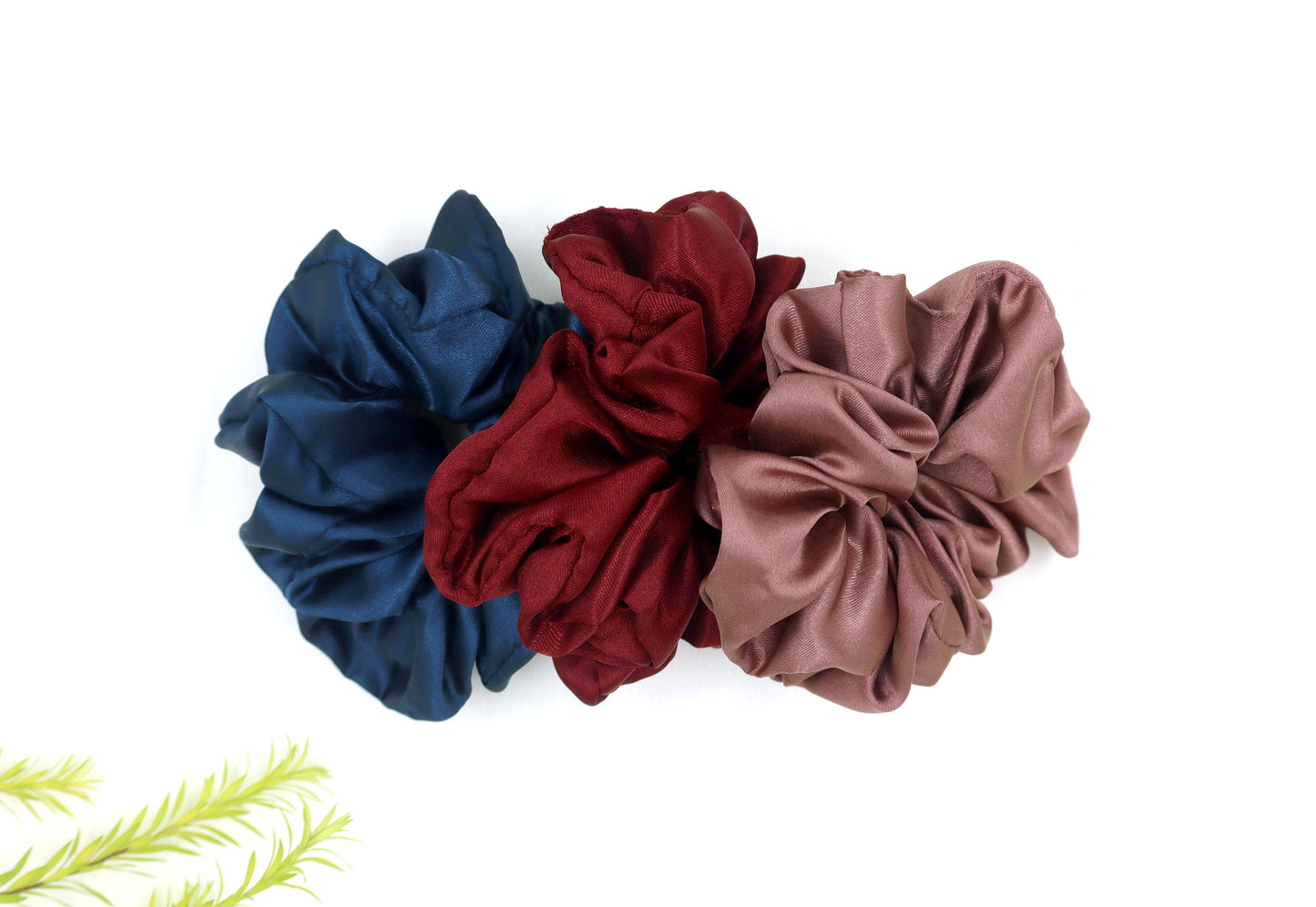 Luxury Satin Scrunchies- Teal blue, Maroon & Old rose  (Xl Size) - Set of 3