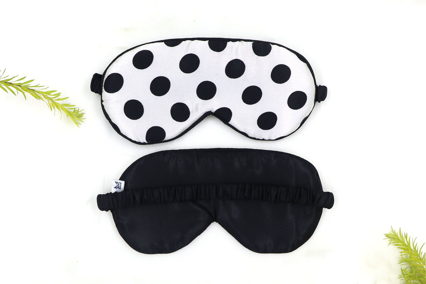 Dot Printed Satin Silk Sleep Eye Mask black & white