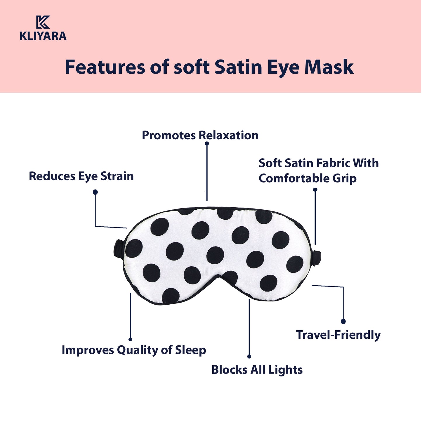 Dot Printed Satin Silk Sleep Eye Mask black & white