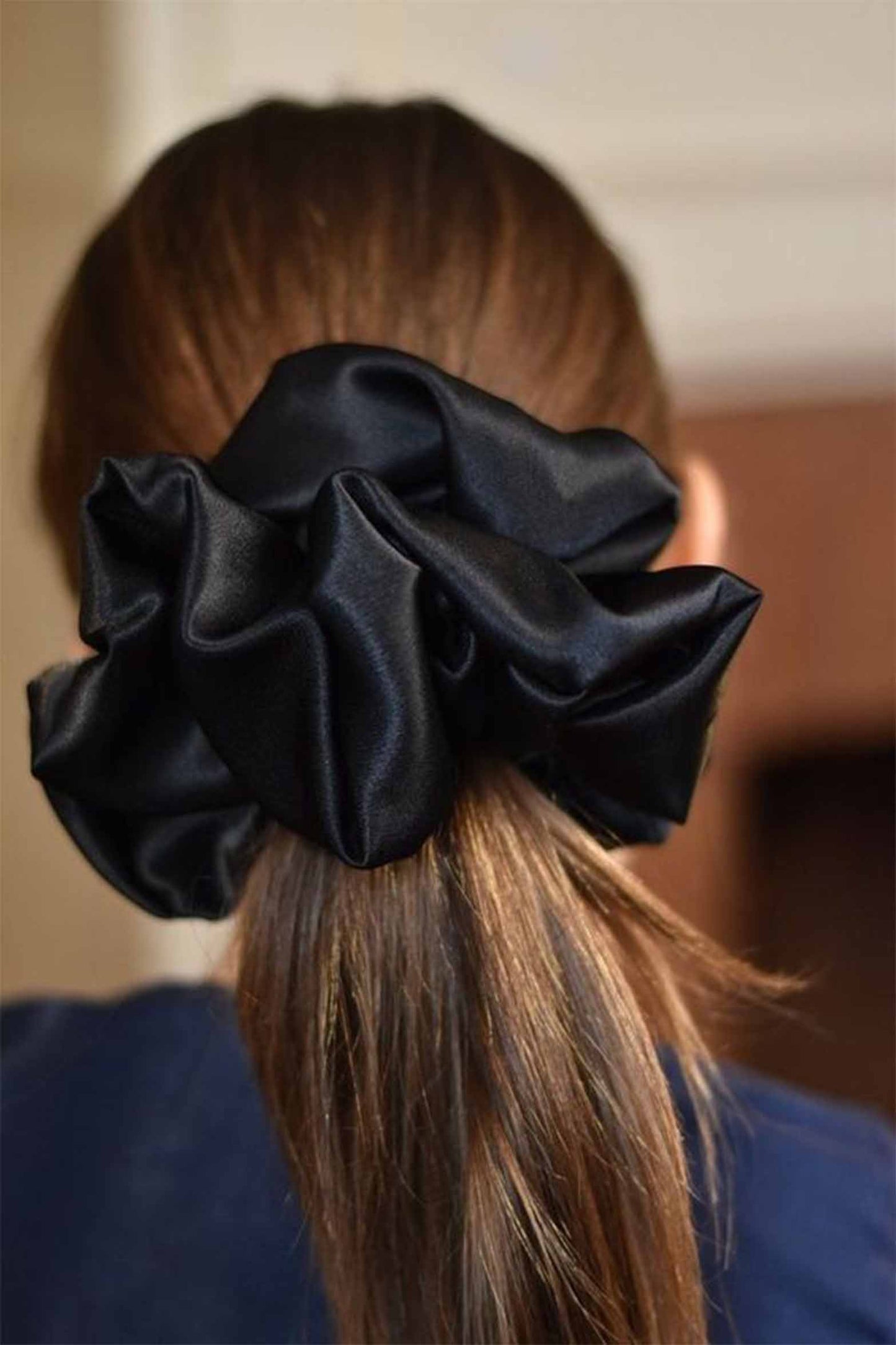 Classics Black & White Heart Printed with pleated Satin Scrunchies (Xl Size) - Set of 2