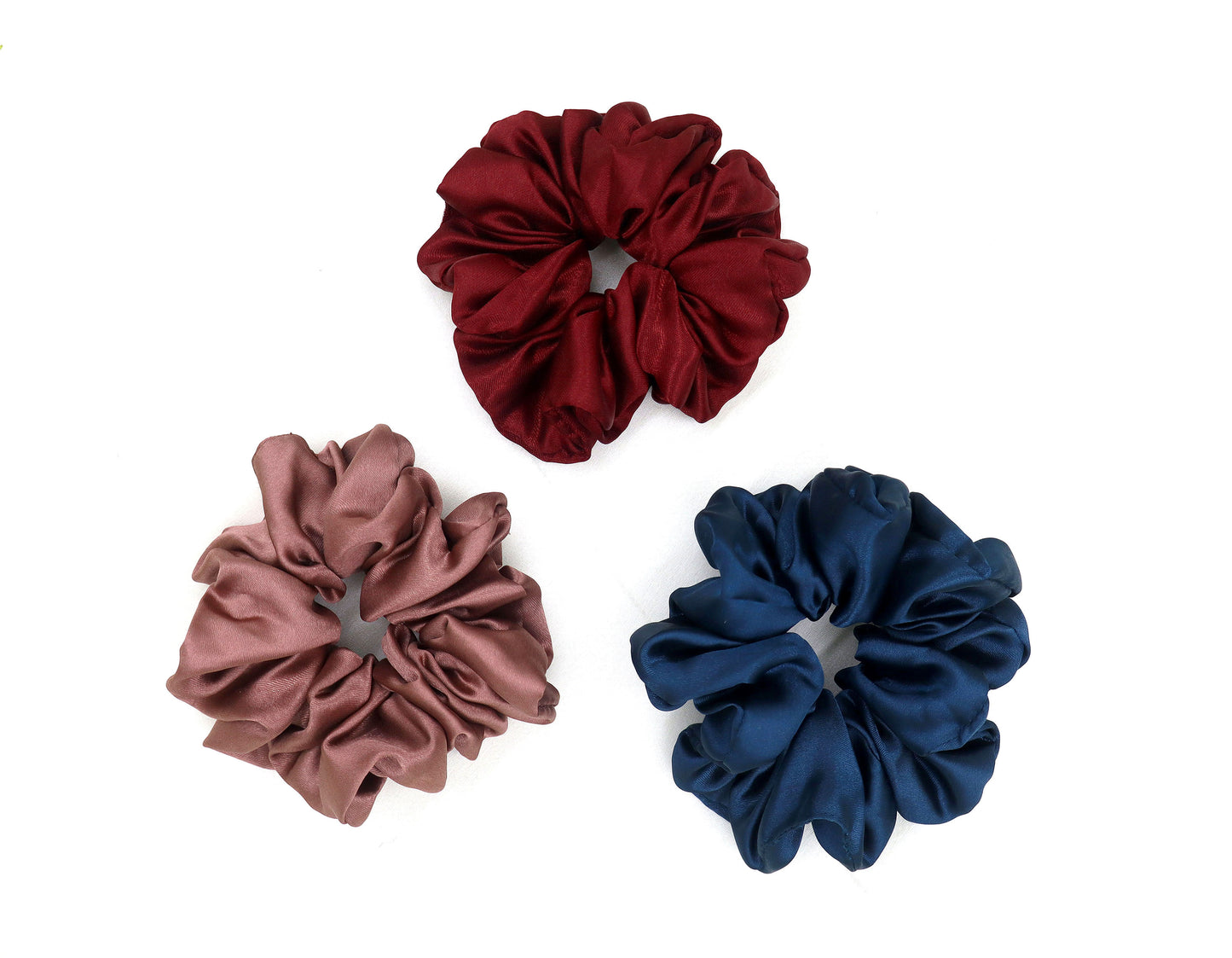 Luxury Satin Scrunchies- Teal blue, Maroon & Old rose  (Xl Size) - Set of 3