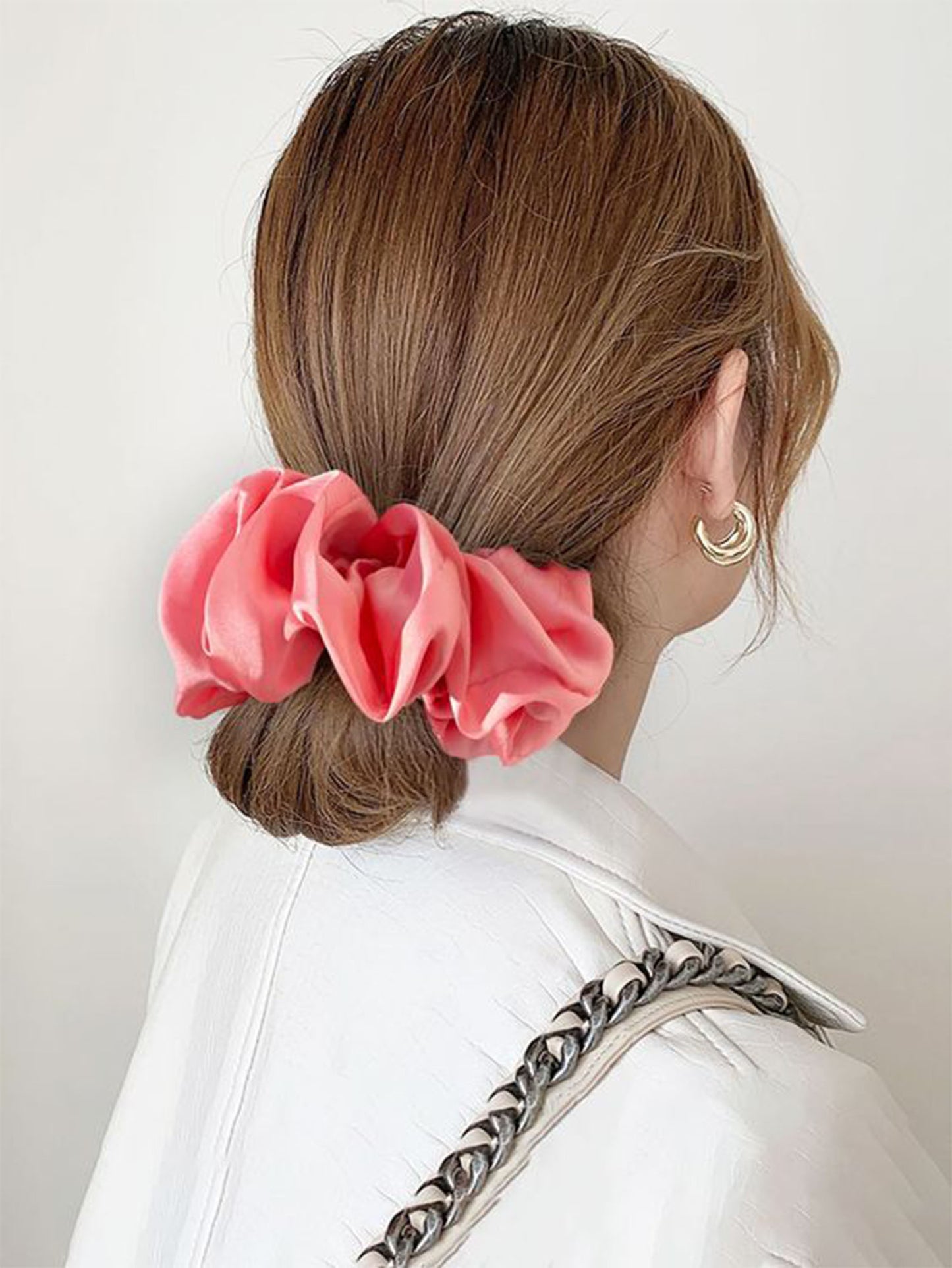 Luxury Satin Scrunchies- Peach,pink &Cream (Xl Size) - Set of 3