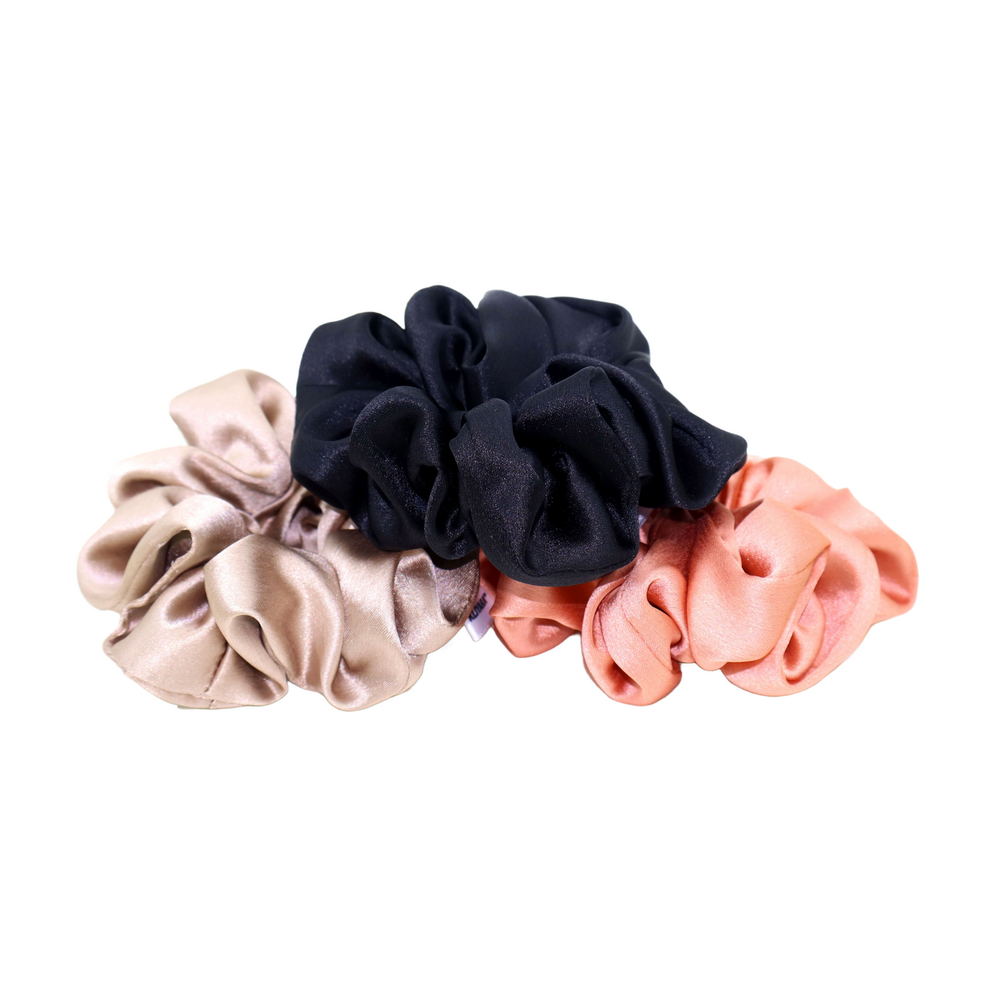 Luxury Satin Scrunchies- Black,Brown & Rose gold (Xl Size) - Set of 3