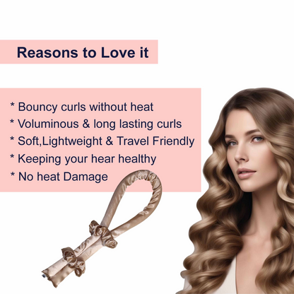 Heatless Hair Curler Set – Satin Ribbon Roller with 2 Scrunchies for Overnight Curls