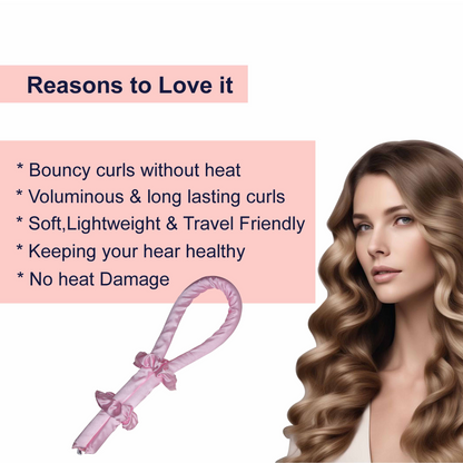 Pink Satin Heatless Hair Curler Set – Includes 2 Scrunchies