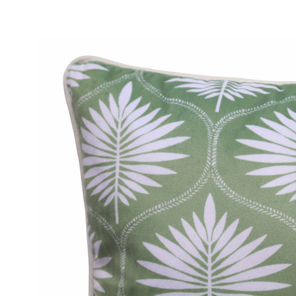 Decorative Cushion Cover for Sofa & Couch | Pastel Green Leaf Print Throw Pillow Cover | Soft Poly Velvet Front & Cotton Back with YKK Zipper | 16x16 Inch