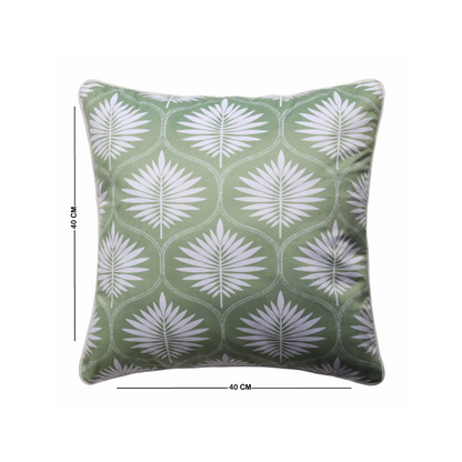 Decorative Cushion Cover for Sofa & Couch | Pastel Green Leaf Print Throw Pillow Cover | Soft Poly Velvet Front & Cotton Back with YKK Zipper | 16x16 Inch