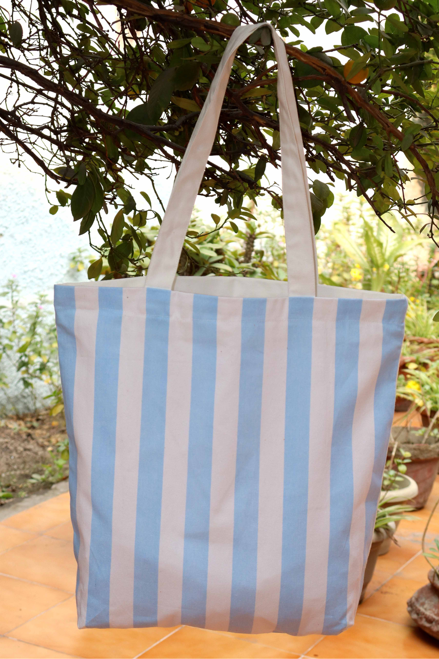 Blue & White Striped Tote Bag – Classic Canvas Everyday Shopper