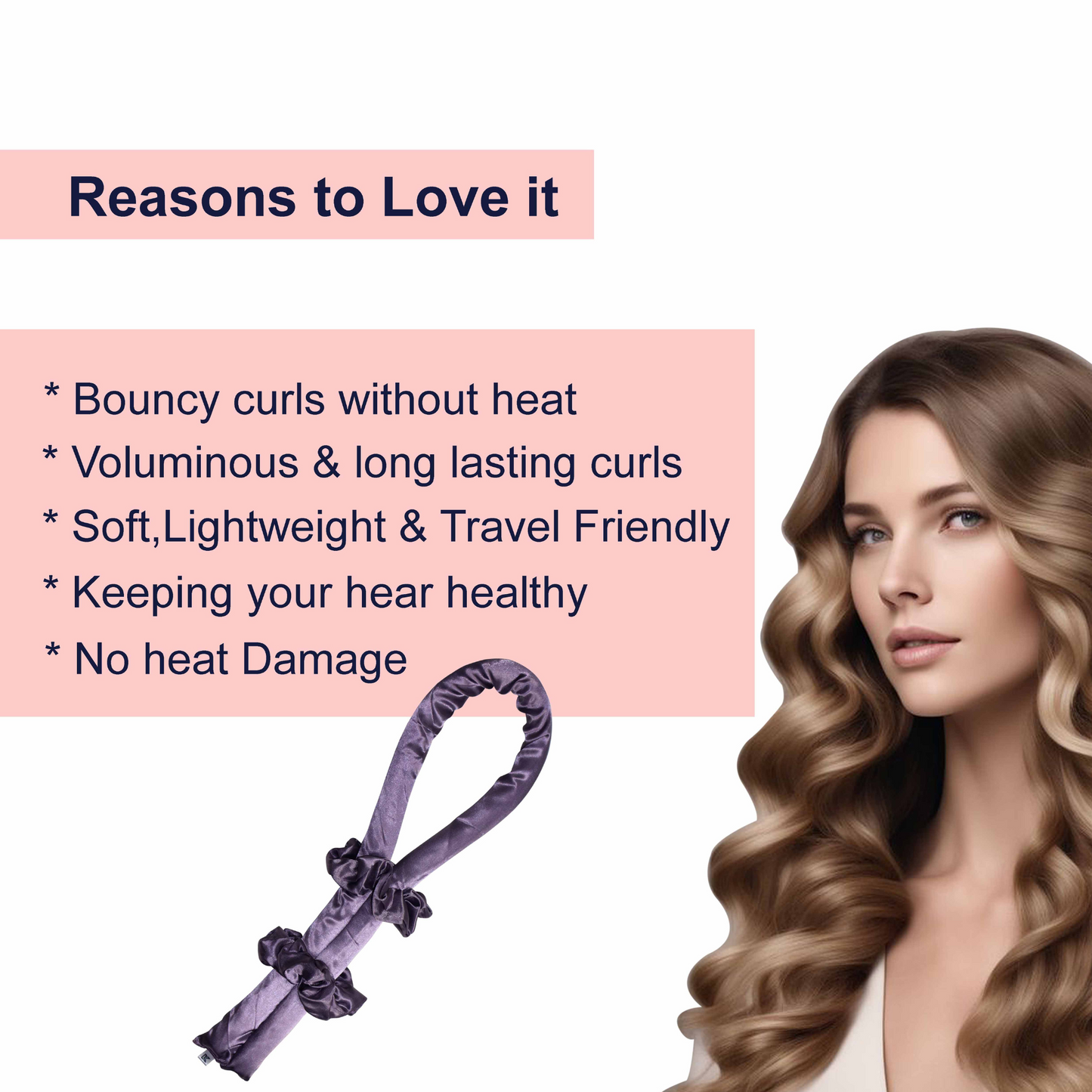 Purple Satin Heatless Hair Curler Set – Includes 2 Scrunchies
