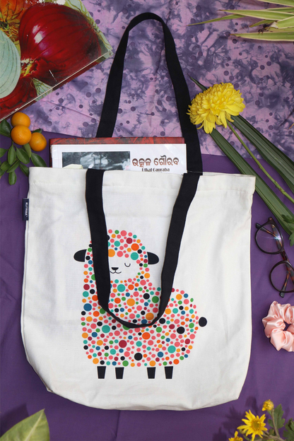 Colorful Sheep Cotton Tote Bag – Cute & Eco-Friendly