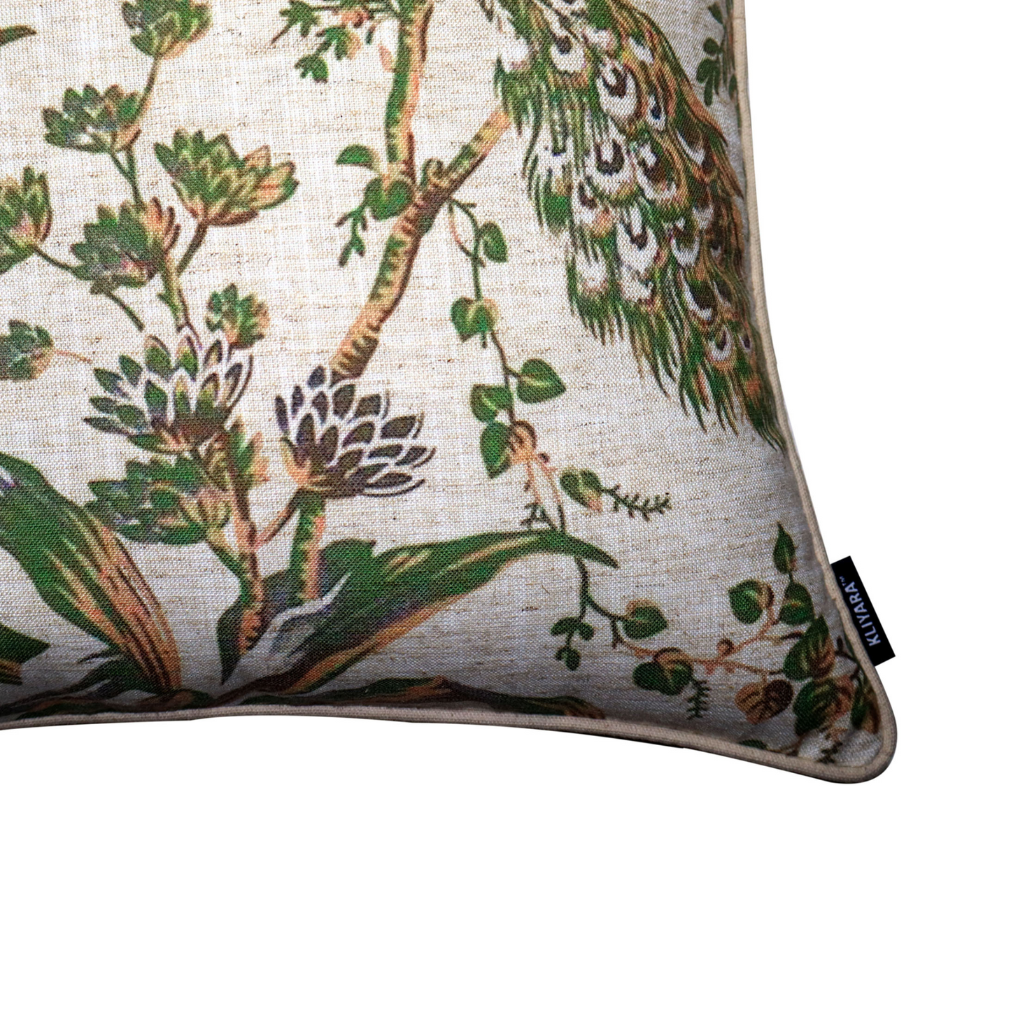 Vintage Peacock & Floral Print Cushion Cover 16x16 Inch