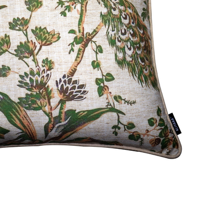 Vintage Peacock & Floral Print Cushion Cover 16x16 Inch