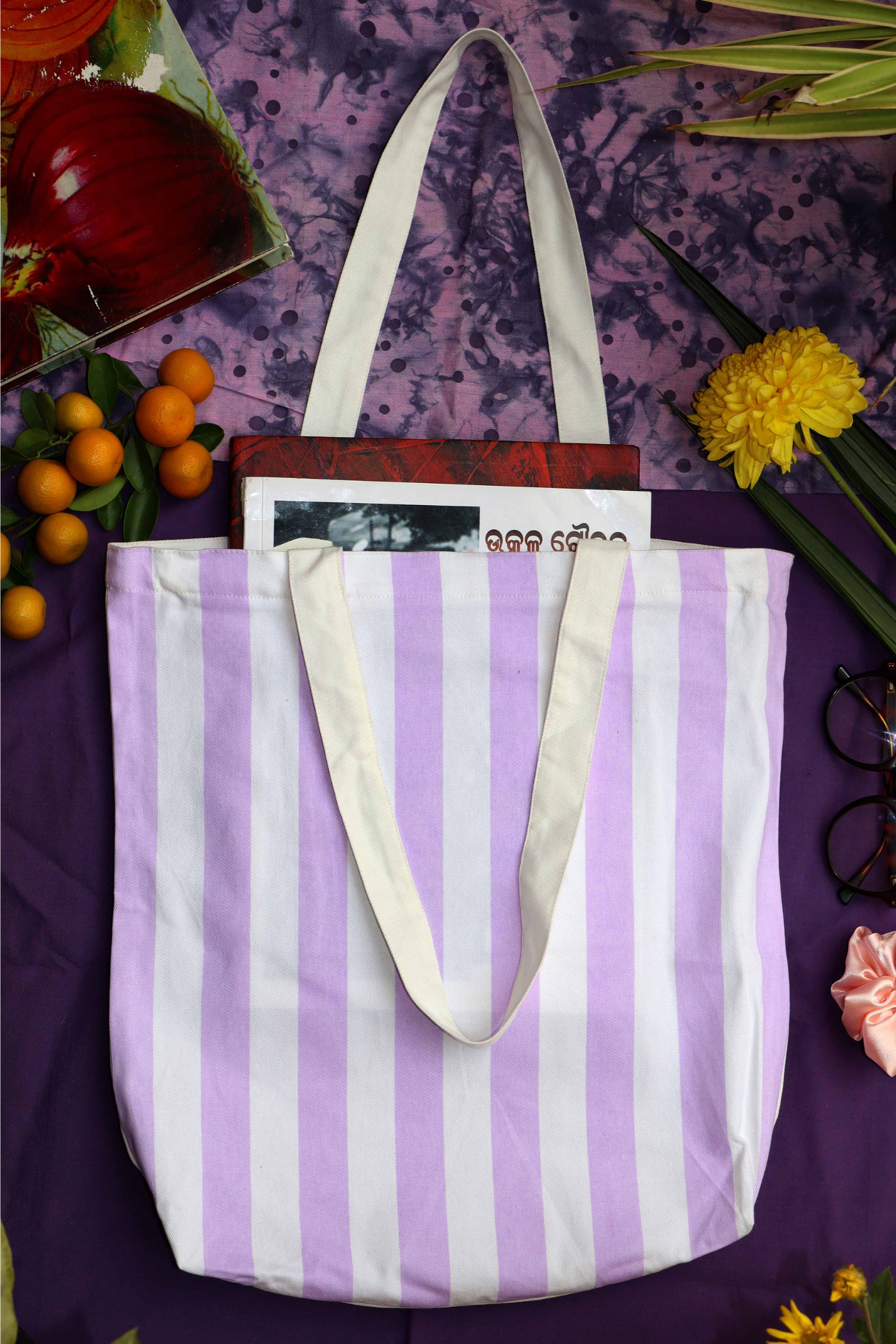 Elegant Purple & White Striped Tote Bag – Versatile Everyday Style