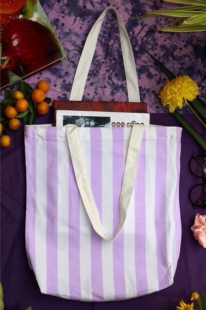 Elegant Purple & White Striped Tote Bag – Versatile Everyday Style