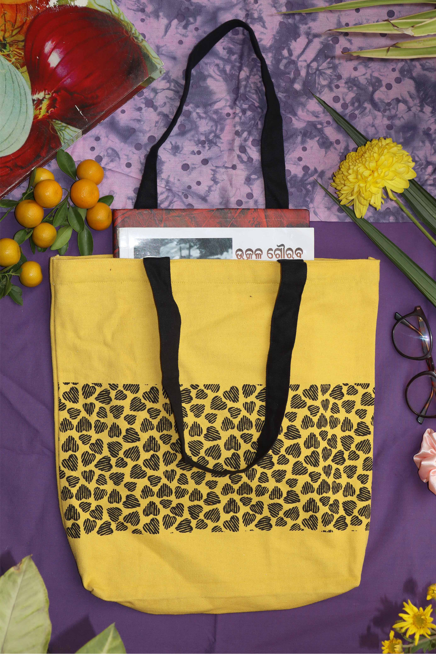 Yellow Patterned Cotton Tote Bag – Bold & Eco-Friendly