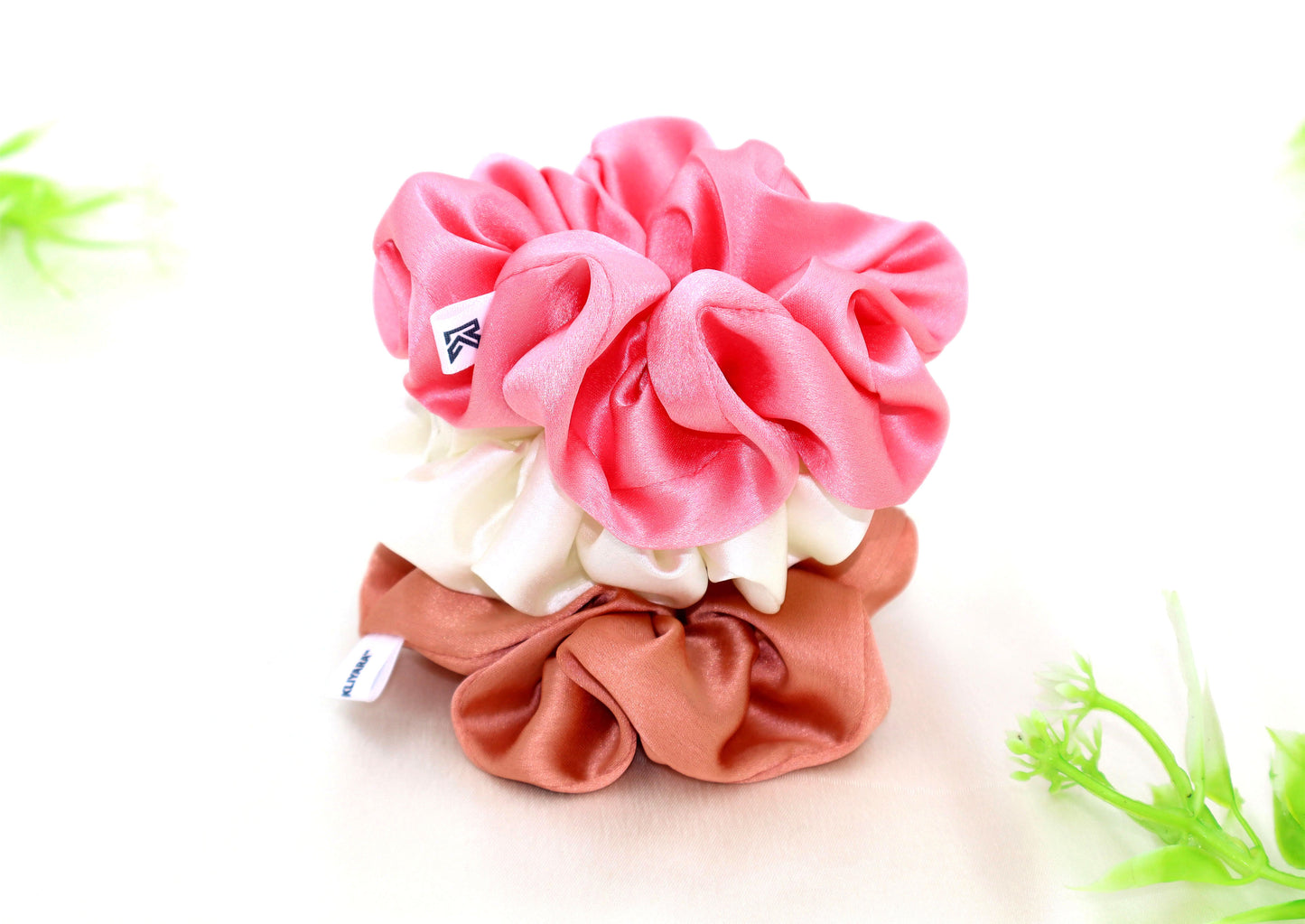 Luxury Satin Scrunchies- Peach,pink &Cream (Xl Size) - Set of 3