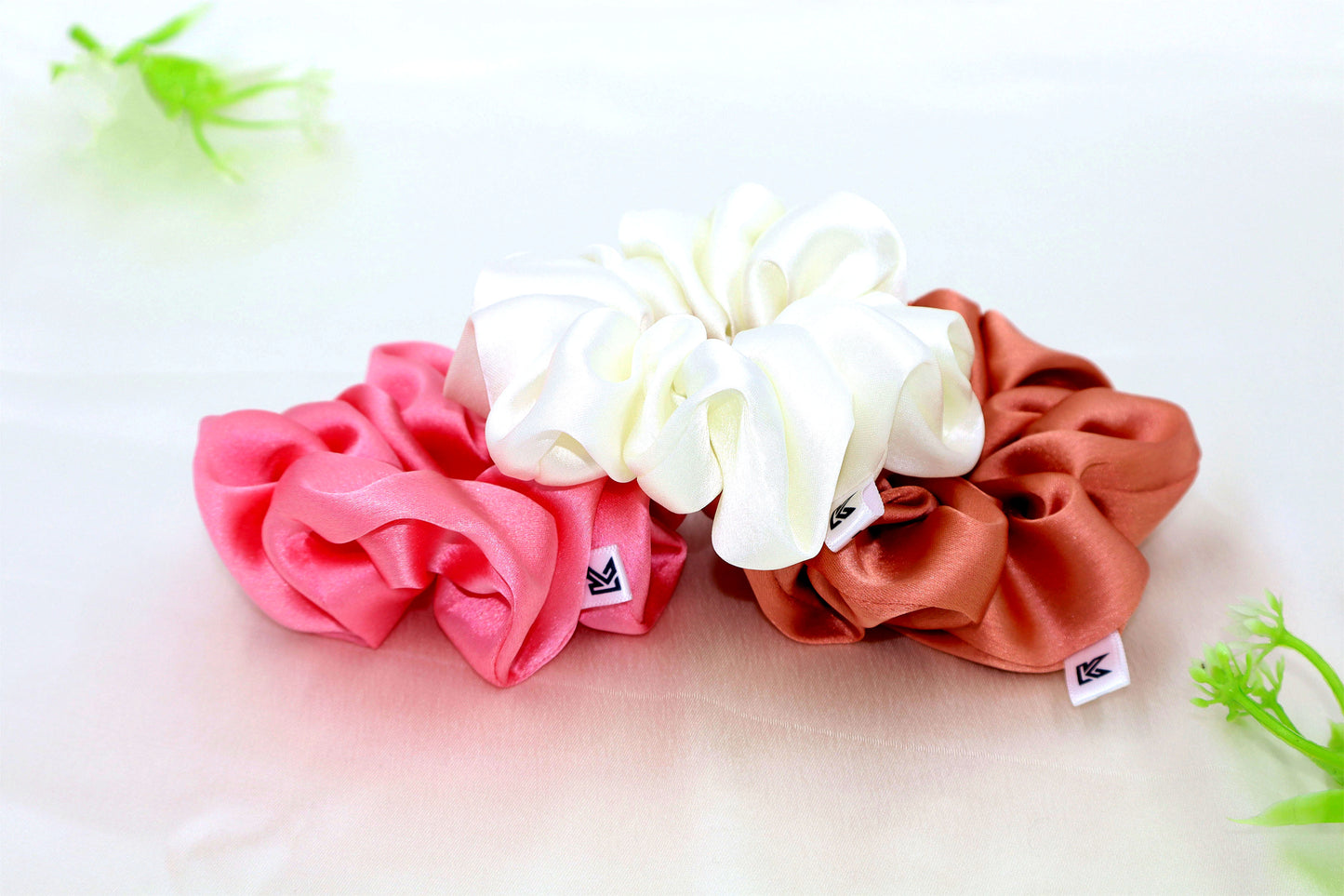 Luxury Satin Scrunchies- Peach,pink &Cream (Xl Size) - Set of 3