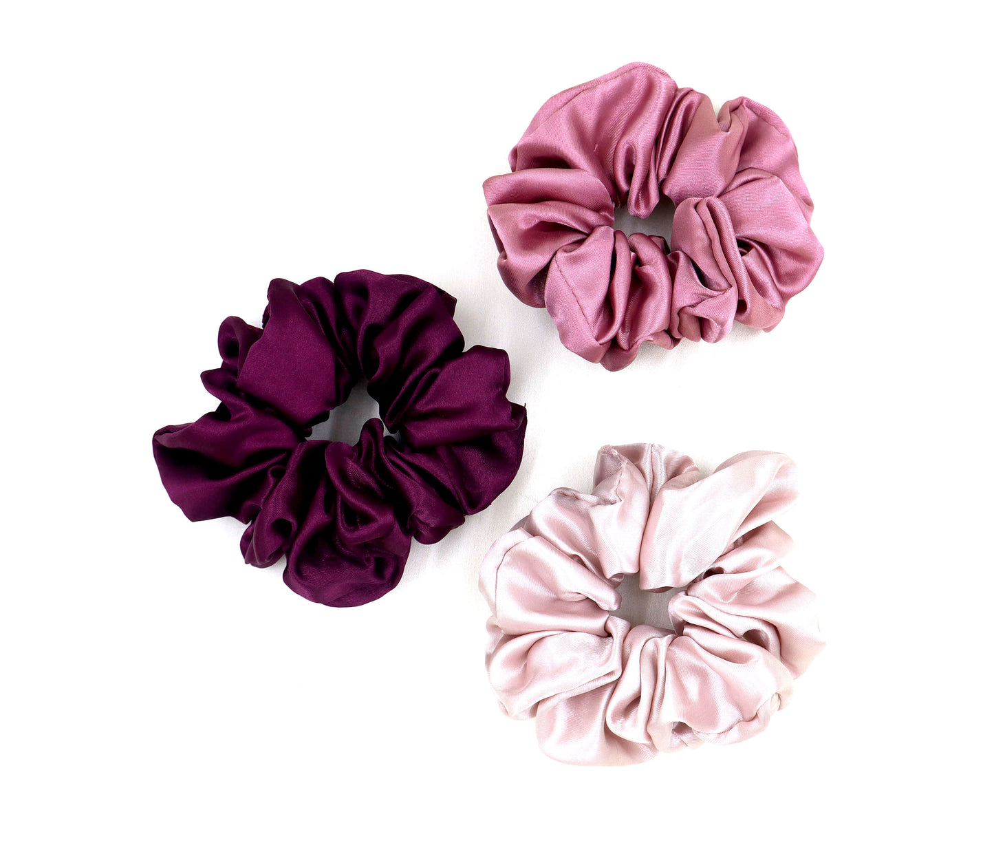 Luxury Satin Scrunchies-  Magenta,blush pink & Dusty rose  (Xl Size) - Set of 3