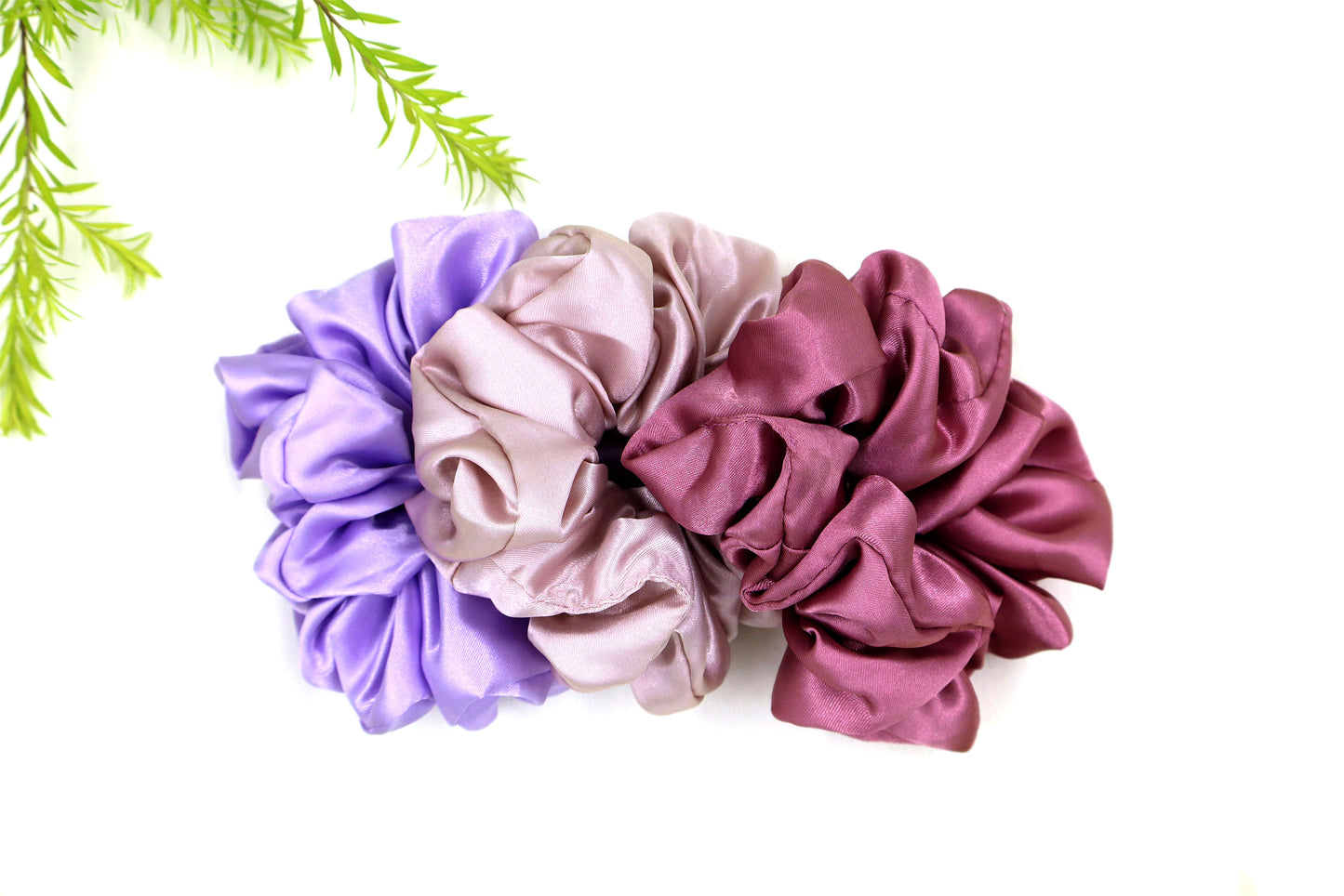 Luxury Satin Scrunchies- Lavender,blush pink & Dusty rose  (Xl Size) - Set of 3