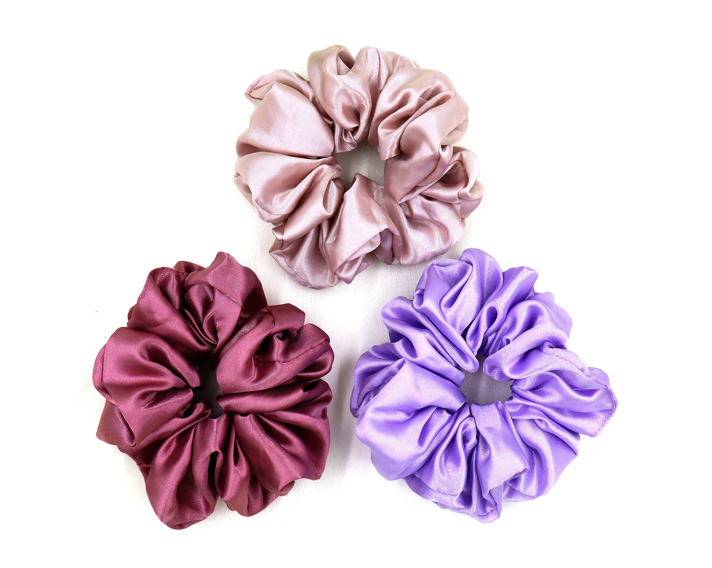 Luxury Satin Scrunchies- Lavender,blush pink & Dusty rose  (Xl Size) - Set of 3