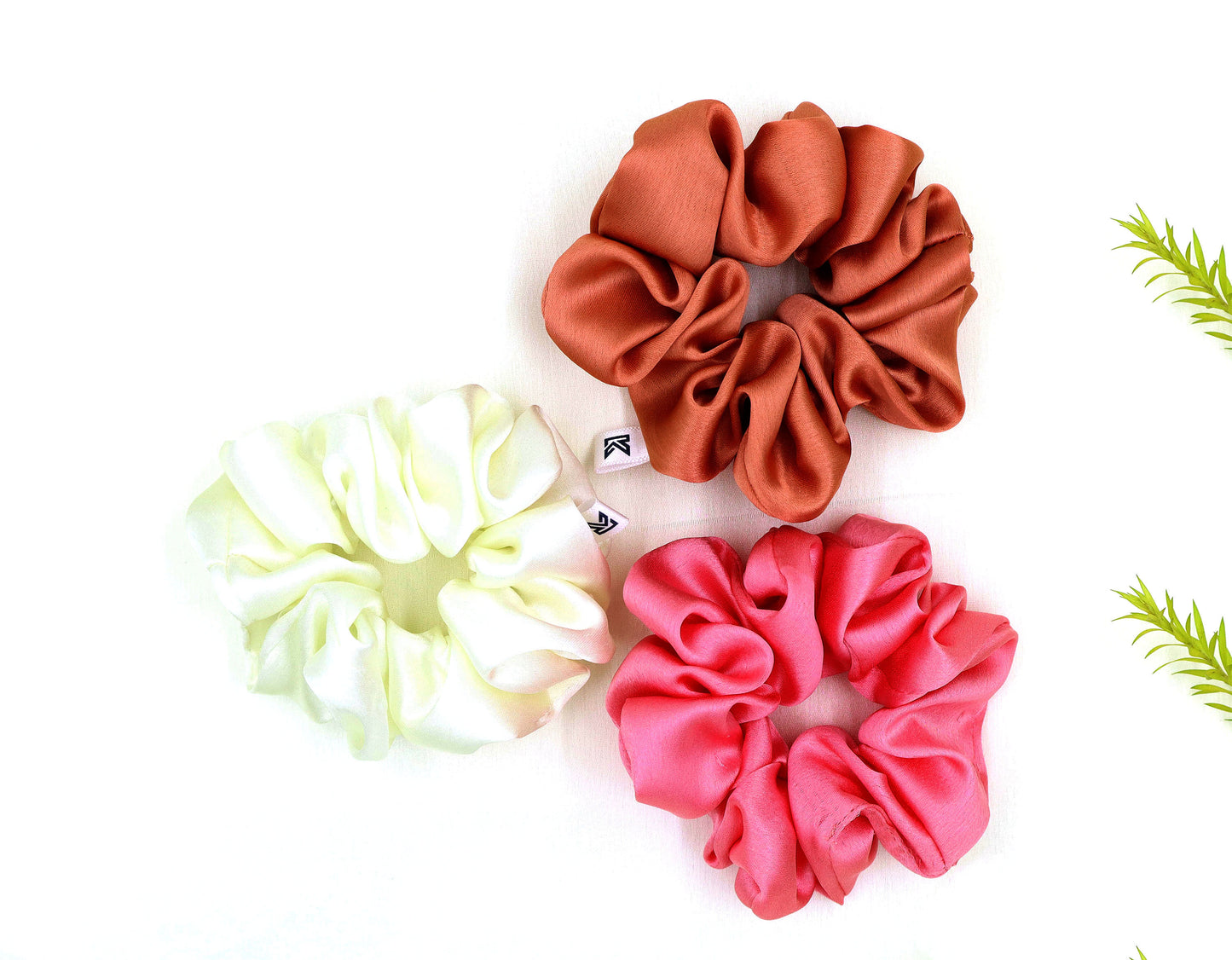 Luxury Satin Scrunchies- Peach,pink &Cream (Xl Size) - Set of 3