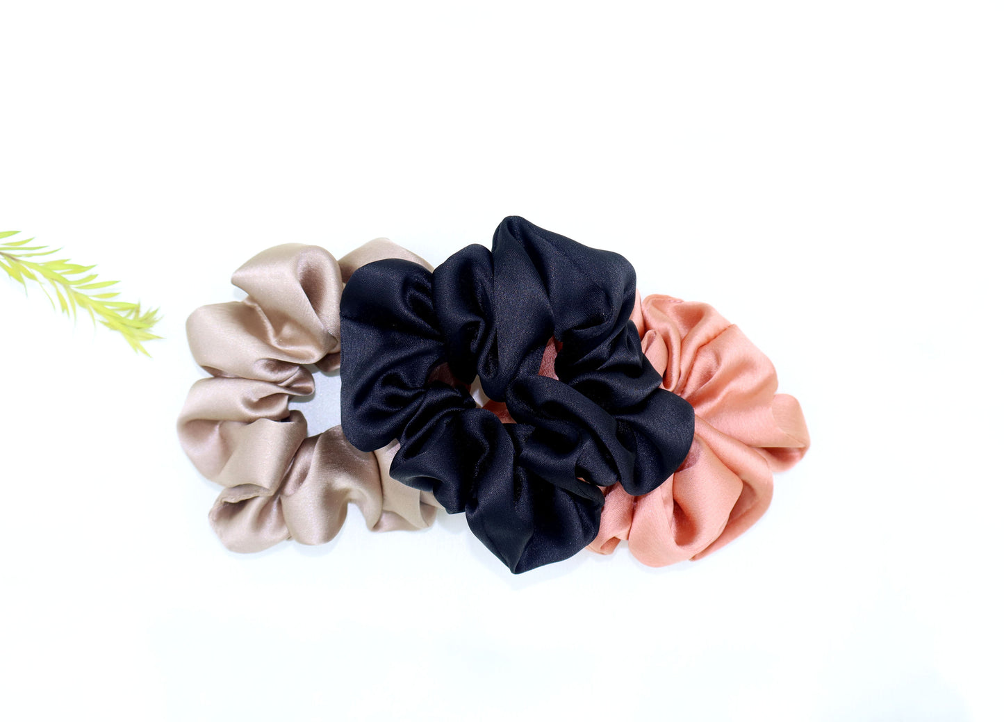 Luxury Satin Scrunchies- Black,Brown & Rose gold (Xl Size) - Set of 3