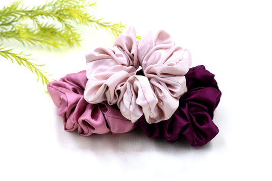 Luxury Satin Scrunchies-  Magenta,blush pink & Dusty rose  (Xl Size) - Set of 3