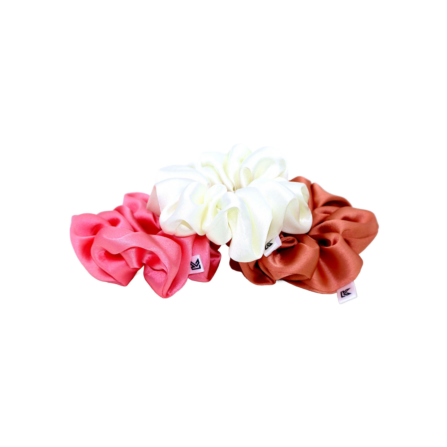 Luxury Satin Scrunchies- Peach,pink &Cream (Xl Size) - Set of 3