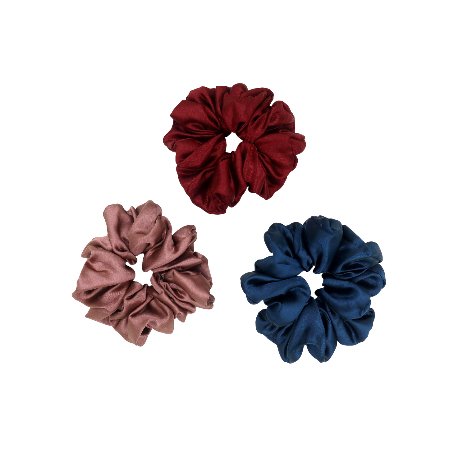 Luxury Satin Scrunchies- Teal blue, Maroon & Old rose  (Xl Size) - Set of 3
