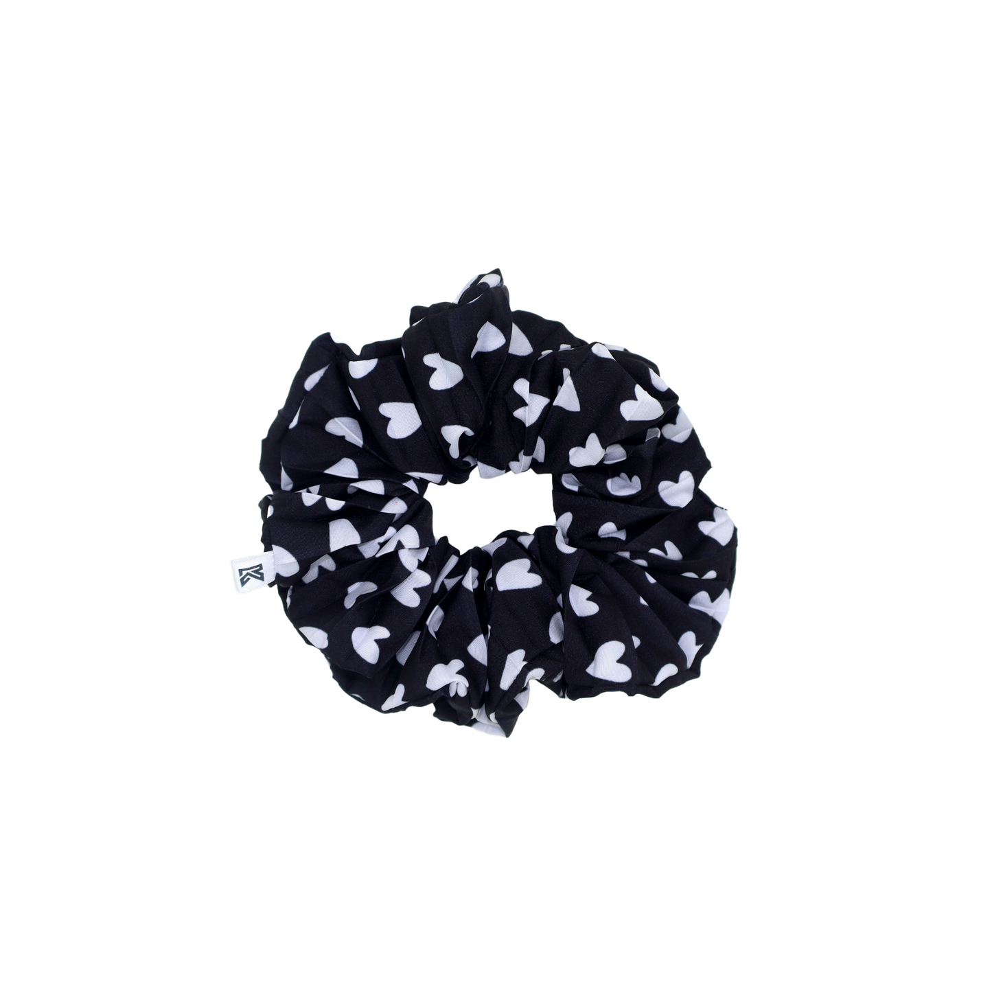 Classics Black & White Heart Printed with pleated Satin Scrunchies (Xl Size) - Set of 2
