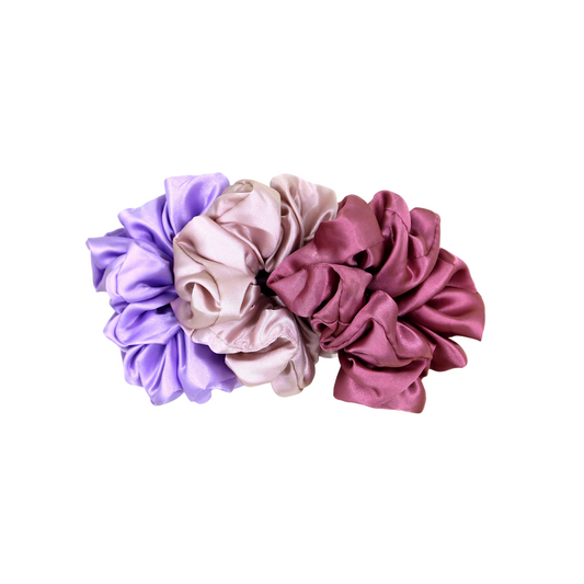 Luxury Satin Scrunchies- Lavender,blush pink & Dusty rose  (Xl Size) - Set of 3