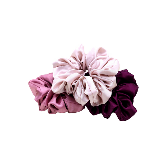 Luxury Satin Scrunchies-  Magenta,blush pink & Dusty rose  (Xl Size) - Set of 3