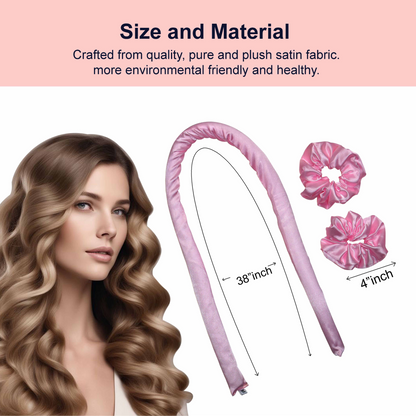 Pink Satin Heatless Hair Curler Set – Includes 2 Scrunchies