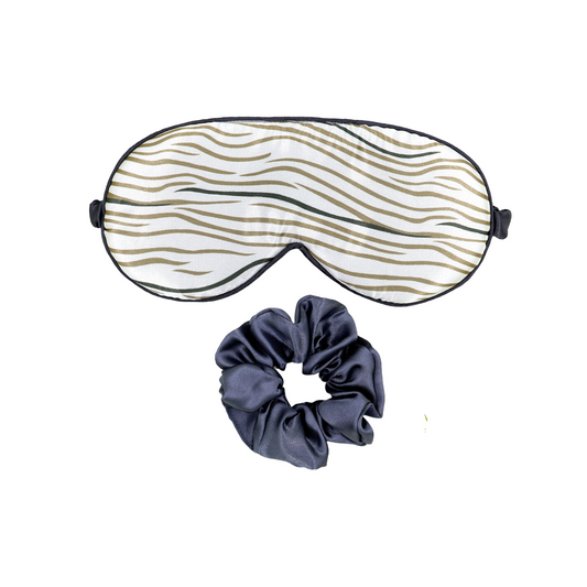 Printed Satin Silk Sleep Eye Mask Gray & off white