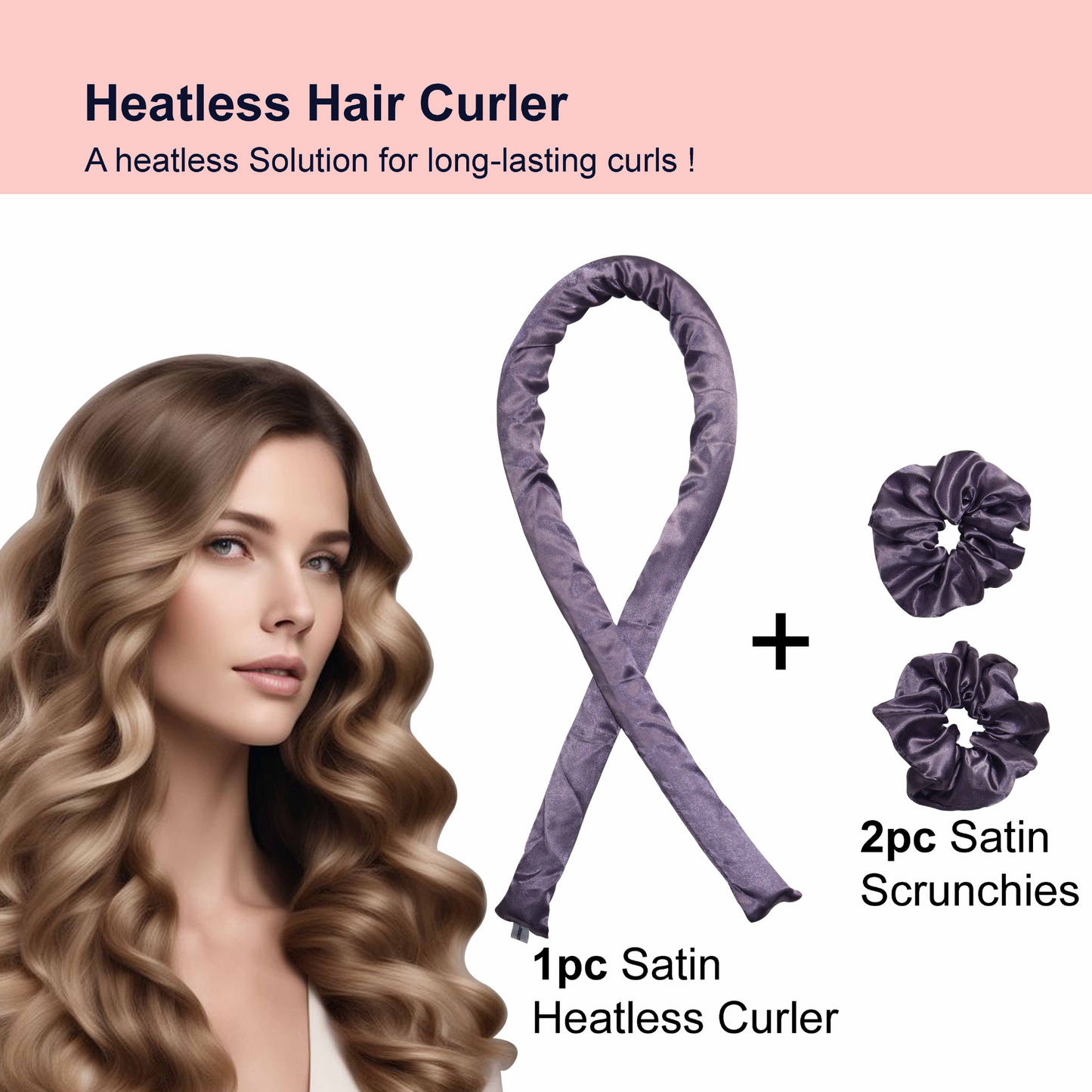 Purple Satin Heatless Hair Curler Set – Includes 2 Scrunchies