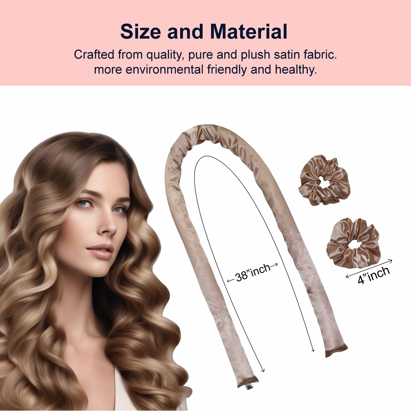 Heatless Hair Curler Set – Satin Ribbon Roller with 2 Scrunchies for Overnight Curls