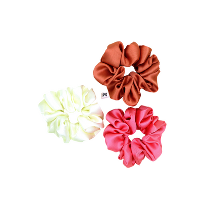 Luxury Satin Scrunchies- Peach,pink &Cream (Xl Size) - Set of 3