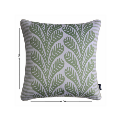 Pastel Green Leaf Cushion Cover | Modern Botanical Throw Pillow Case with Striped Detail | Soft Velvet Front & Cotton Back, Durable YKK Zipper | 16x16 Inch for Sofa, Couch & Living Room