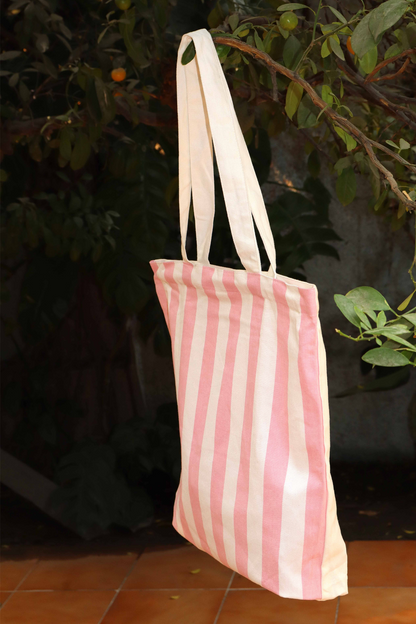 Pink & White Striped Fabric Tote Bag – Chic, Lightweight & Eco-Friendly