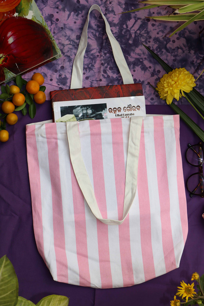 Pink & White Striped Fabric Tote Bag – Chic, Lightweight & Eco-Friendly