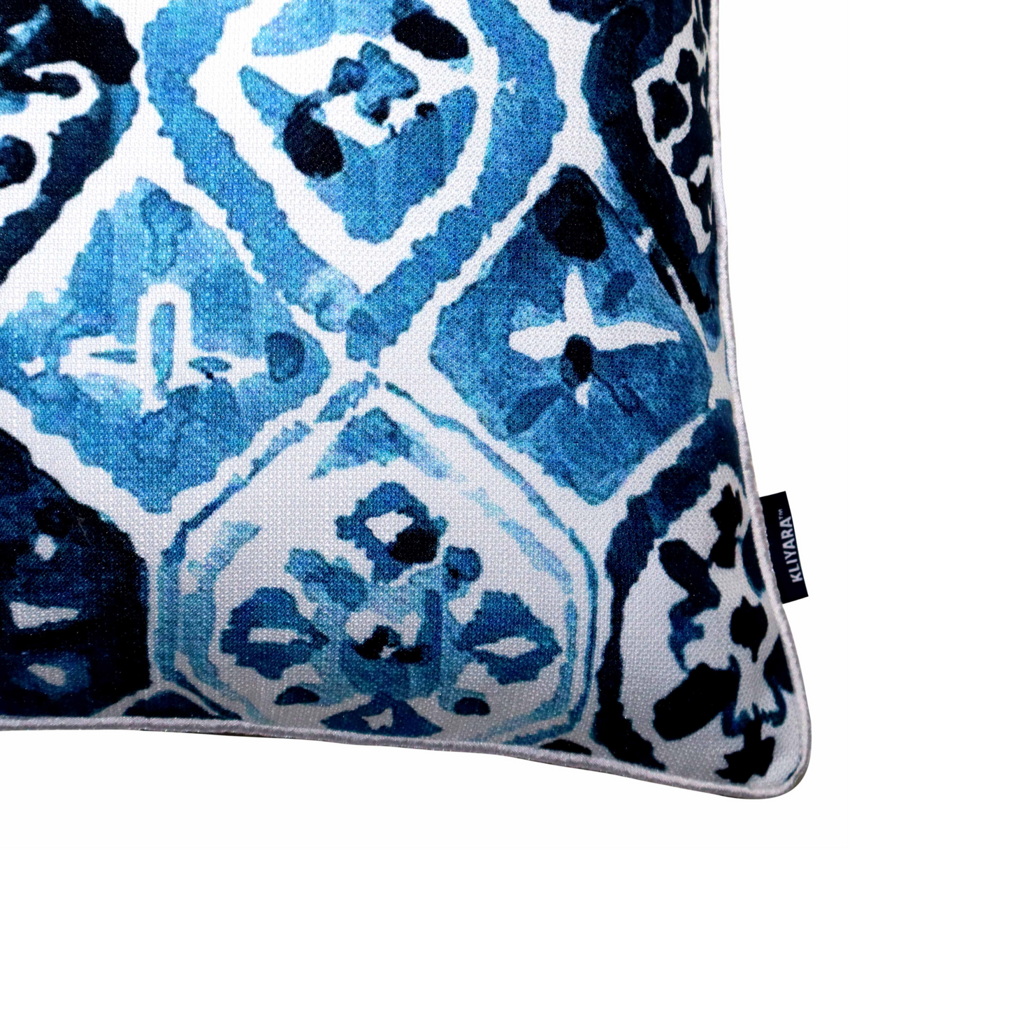 Blue Moroccan Tile Cushion Cover – Poly Jute Metty & Cotton Duck, 16x16 Inch