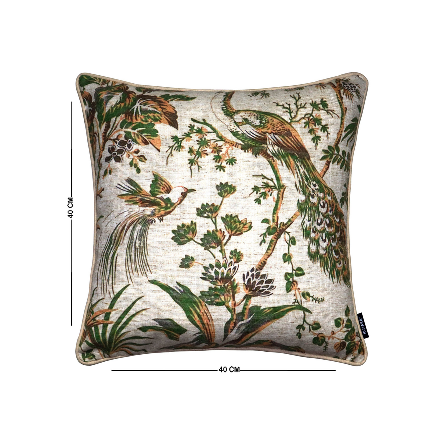 Vintage Peacock & Floral Print Cushion Cover 16x16 Inch
