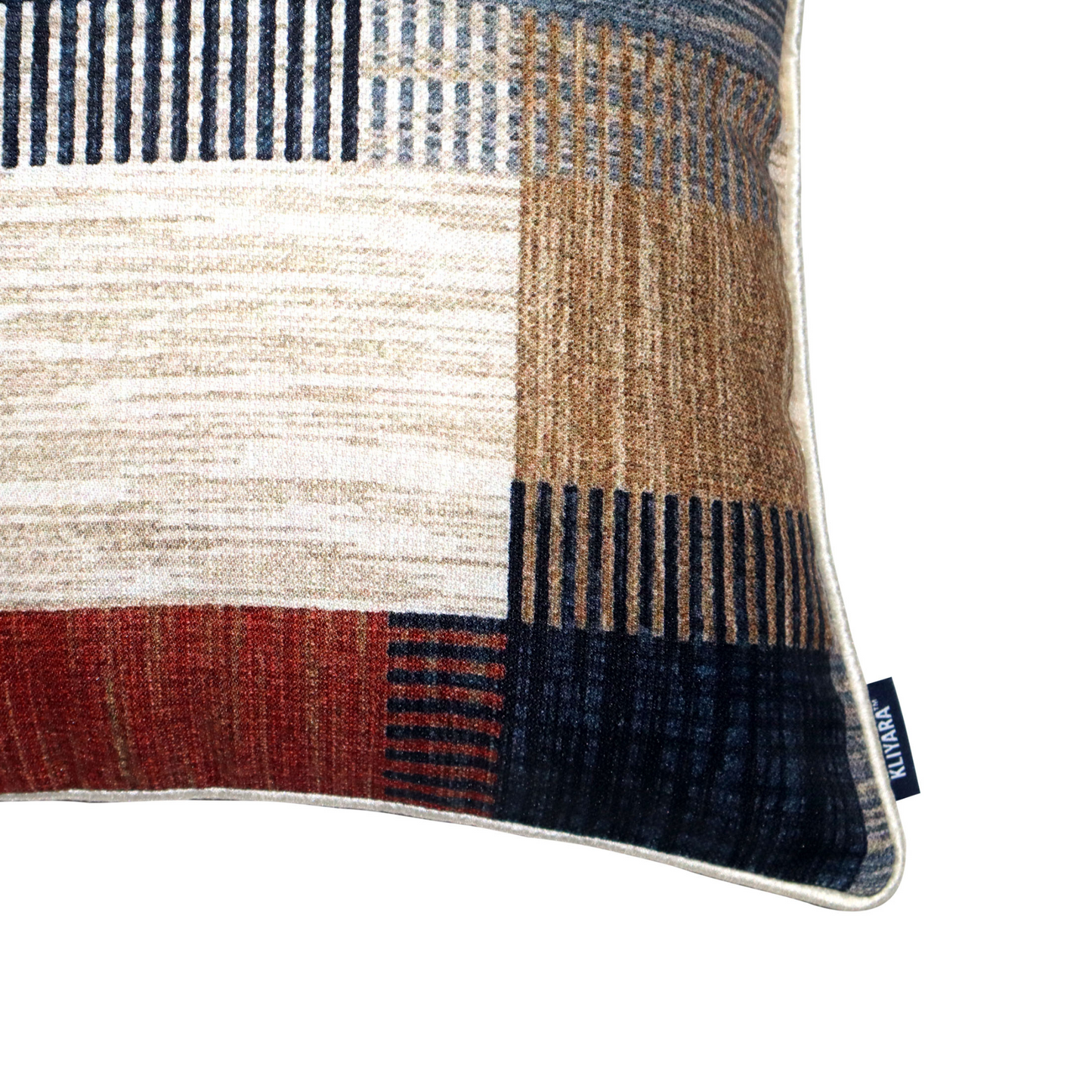 Geometric Patchwork Cushion Cover – Poly Jute Metty & Cotton Duck, 16x16 Inch