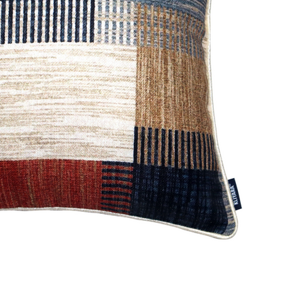 Geometric Patchwork Cushion Cover – Poly Jute Metty & Cotton Duck, 16x16 Inch